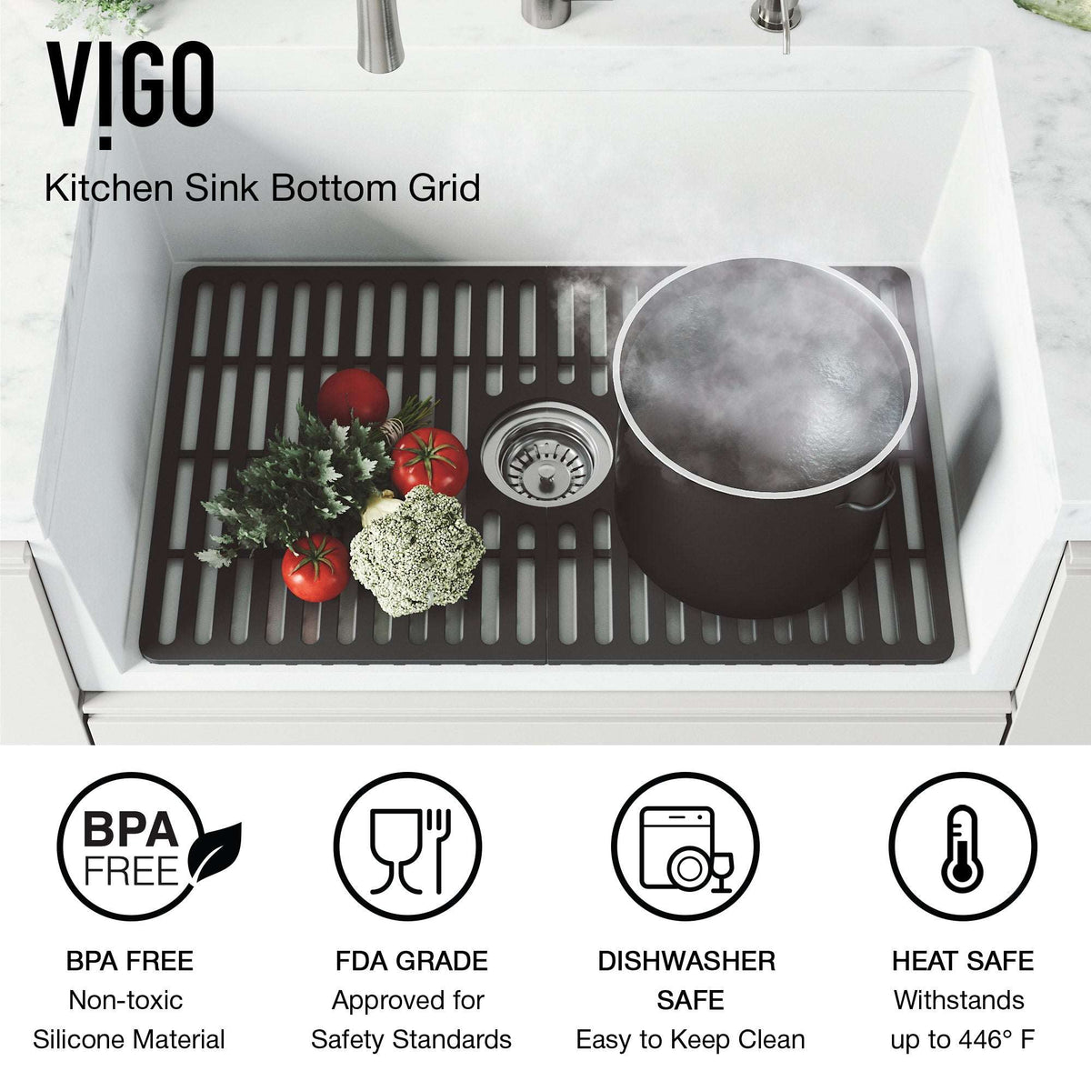 Fade resistant matte black silicone grid for sink approved for commercial use
