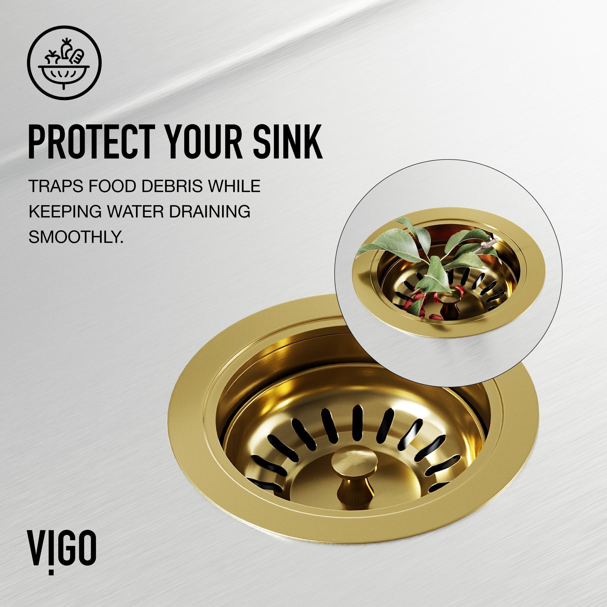 Commercial-grade brass sink accessory with matte brushed gold finish