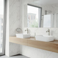 Matte Stone Marigold Composite Rectangular Vessel Bathroom Sink in White with Faucet and Pop-Up Drain in Brushed Nickel