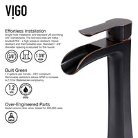 Glass Rectangular Vessel Bathroom Sink in Chocolate Brown with Niko Faucet and Pop-Up Drain in Antique Rubbed Bronze