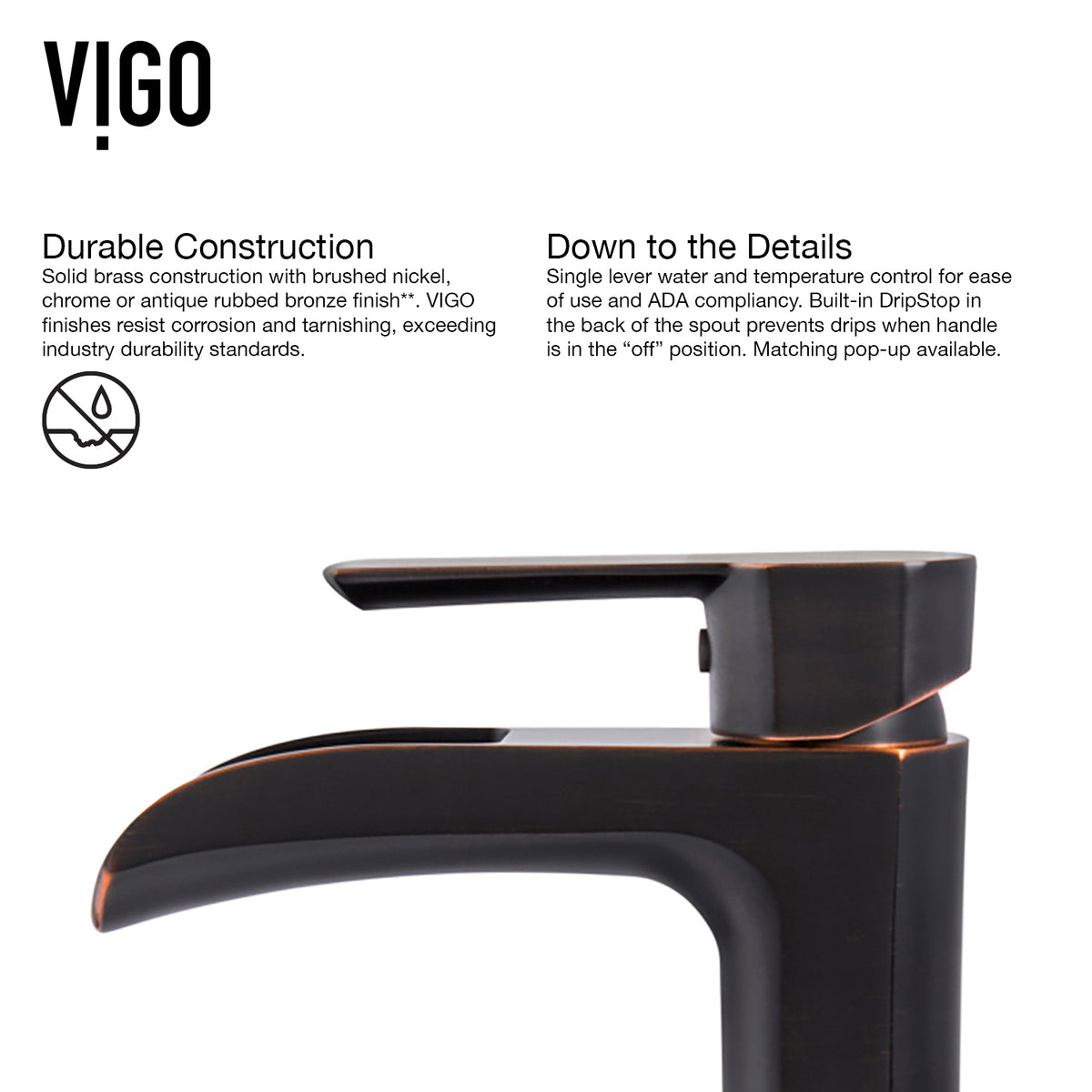Glass Rectangular Vessel Bathroom Sink in Chocolate Brown with Niko Faucet and Pop-Up Drain in Antique Rubbed Bronze