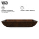 Glass Rectangular Vessel Bathroom Sink in Chocolate Brown with Niko Faucet and Pop-Up Drain in Antique Rubbed Bronze