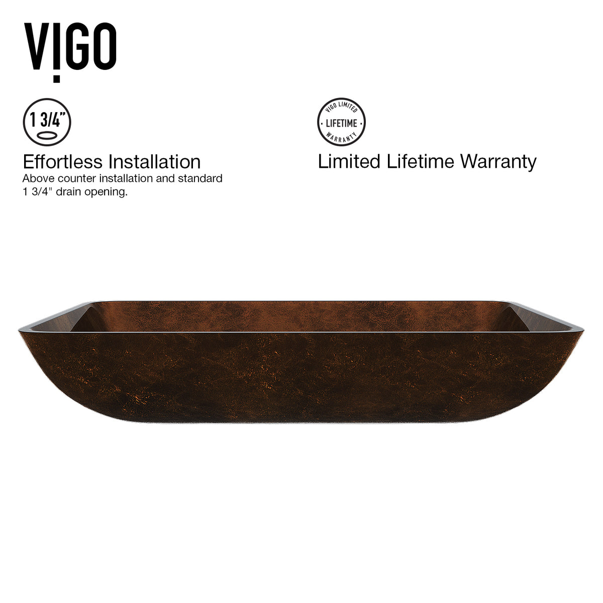 Glass Rectangular Vessel Bathroom Sink in Chocolate Brown with Niko Faucet and Pop-Up Drain in Antique Rubbed Bronze