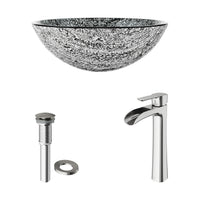 Glass Round Vessel Bathroom Sink in Titanium Gray with Niko Faucet and Pop-Up Drain in Brushed Nickel