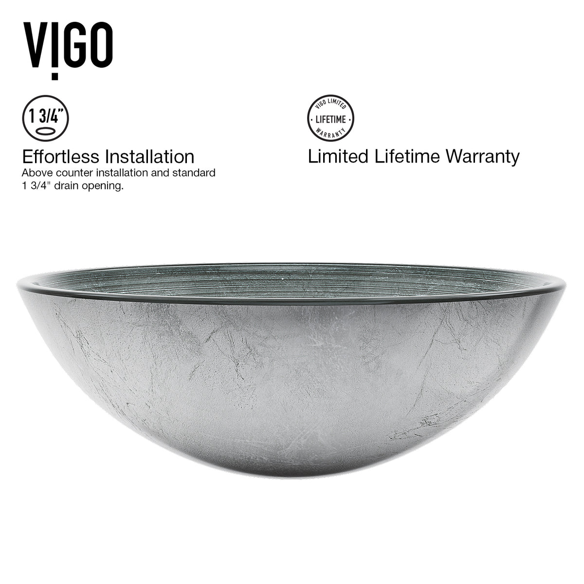 Glass Round Vessel Bathroom Sink in Silver with Niko Faucet and Pop-Up Drain in Brushed Nickel