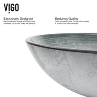 Glass Round Vessel Bathroom Sink in Silver with Niko Faucet and Pop-Up Drain in Brushed Nickel