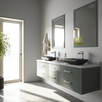 Glass Rectangular Vessel Bathroom Sink in Turquoise Blue with Niko Faucet and Pop-Up Drain in Chrome