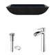 Glass Rectangular Vessel Bathroom Sink in Turquoise Blue with Niko Faucet and Pop-Up Drain in Chrome