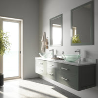 Glass Round Vessel Bathroom Sink in Iridescent with Niko Faucet and Pop-Up Drain in Chrome