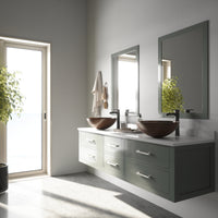 Glass Round Vessel Bathroom Sink in Russet Brown with Niko Faucet and Pop-Up Drain in Antique Rubbed Bronze