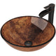 Glass Round Vessel Bathroom Sink in Russet Brown with Niko Faucet and Pop-Up Drain in Antique Rubbed Bronze
