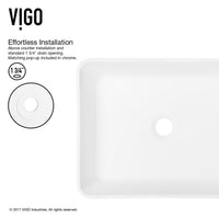Matte Stone Marigold Composite Rectangular Vessel Bathroom Sink in White with Niko Faucet and Pop-Up Drain in Chrome