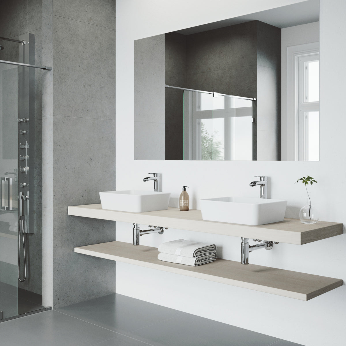 Matte Stone Marigold Composite Rectangular Vessel Bathroom Sink in White with Niko Faucet in Chrome and Pop-Up Drain