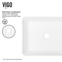 Matte Stone Marigold Composite Rectangular Vessel Bathroom Sink in White with Niko Faucet in Chrome and Pop-Up Drain