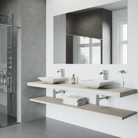 Matte Stone Hibiscus Composite Square Vessel Bathroom Sink in White with Niko Faucet and Pop-Up Drain in Brushed Nickel