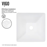 Matte Stone Hibiscus Composite Square Vessel Bathroom Sink in White with Niko Faucet and Pop-Up Drain in Brushed Nickel