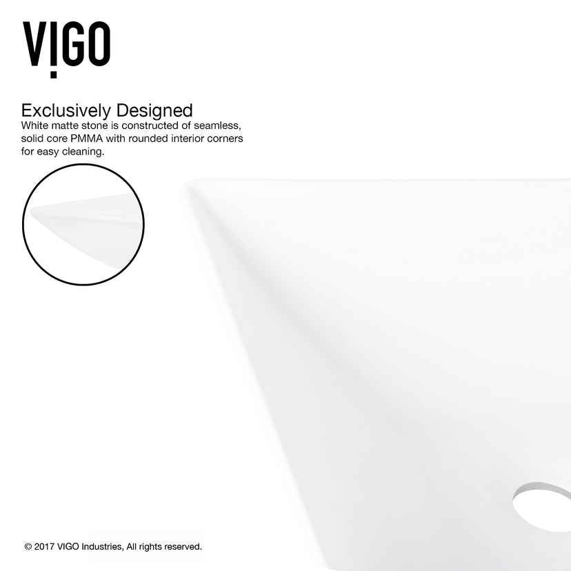 Matte Stone Hibiscus Composite Square Vessel Bathroom Sink in White with Niko Faucet and Pop-Up Drain in Brushed Nickel