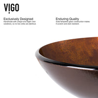 Glass Round Vessel Bathroom Sink in Russet Brown with Linus Faucet and Pop-Up Drain in Chrome
