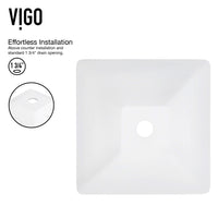 Matte Stone Hibiscus Composite Square Vessel Bathroom Sink in White with Linus Faucet and Pop-Up Drain in Matte Black