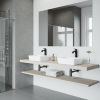 Matte Stone Marigold Composite Rectangular Vessel Bathroom Sink in White with Faucet and Pop-Up Drain in Matte Black