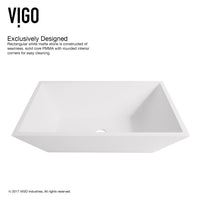 Matte Stone Vinca Composite Rectangular Vessel Bathroom Sink in White with Faucet and Pop-Up Drain in Brushed Nickel