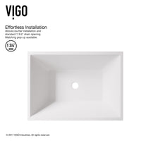 Matte Stone Vinca Composite Rectangular Vessel Bathroom Sink in White with Faucet and Pop-Up Drain in Antique Bronze