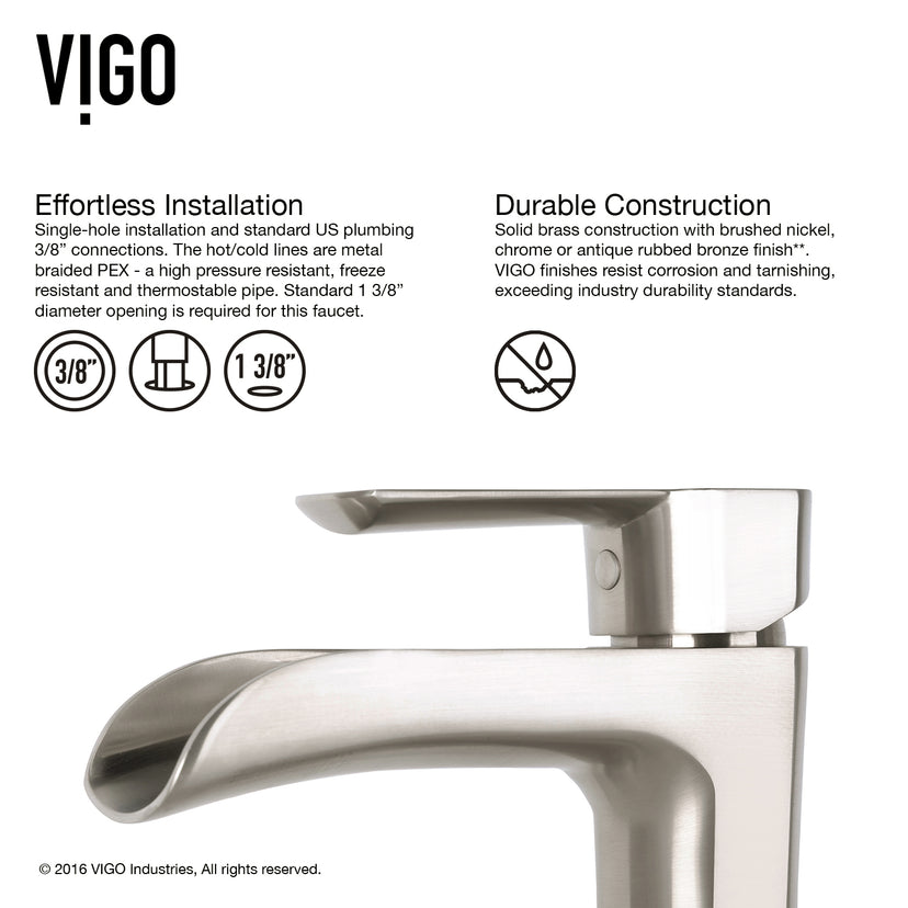 Matte Stone Hyacinth Composite Square Vessel Bathroom Sink in White with Niko Faucet and Pop-Up Drain in Brushed Nickel