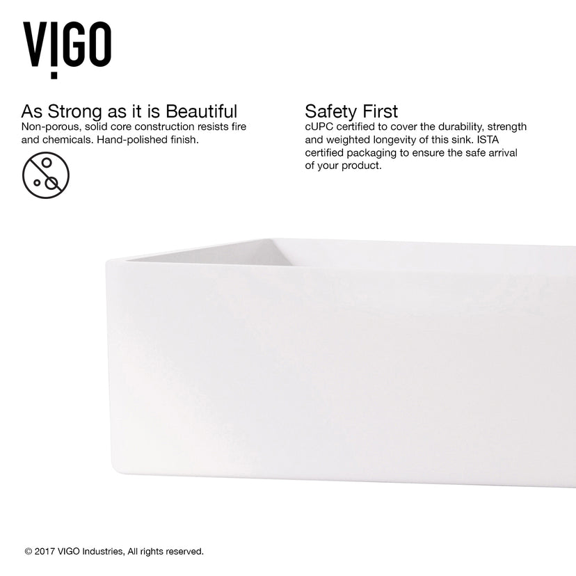 Matte Stone Magnolia Composite Rectangular Vessel Bathroom Sink in White with Faucet and Pop-Up Drain in Brushed Nickel
