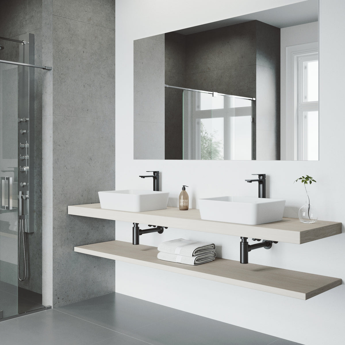 Matte Stone Marigold Composite Rectangular Vessel Bathroom Sink in White with Faucet and Pop-Up Drain in Matte Black