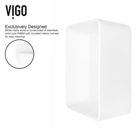 Matte Stone Marigold Composite Rectangular Vessel Bathroom Sink in White with Faucet and Pop-Up Drain in Matte Black