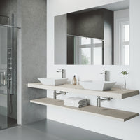 Matte Stone Vinca Composite Rectangular Vessel Bathroom Sink in White with Faucet and Pop-Up Drain in Brushed Nickel