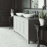 Matte Stone Lotus Composite Round Vessel Bathroom Sink in White with Amada Faucet in Brushed Nickel and Pop-Up Drain