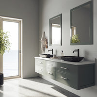 Glass Rectangular Vessel Bathroom Sink in Onyx Gray with Lexington Faucet and Pop-Up Drain in Matte Black