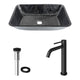 Glass Rectangular Vessel Bathroom Sink in Onyx Gray with Lexington Faucet and Pop-Up Drain in Matte Black