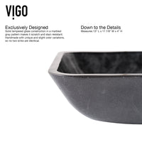 Glass Rectangular Vessel Bathroom Sink in Onyx Gray with Lexington Faucet and Pop-Up Drain in Matte Black