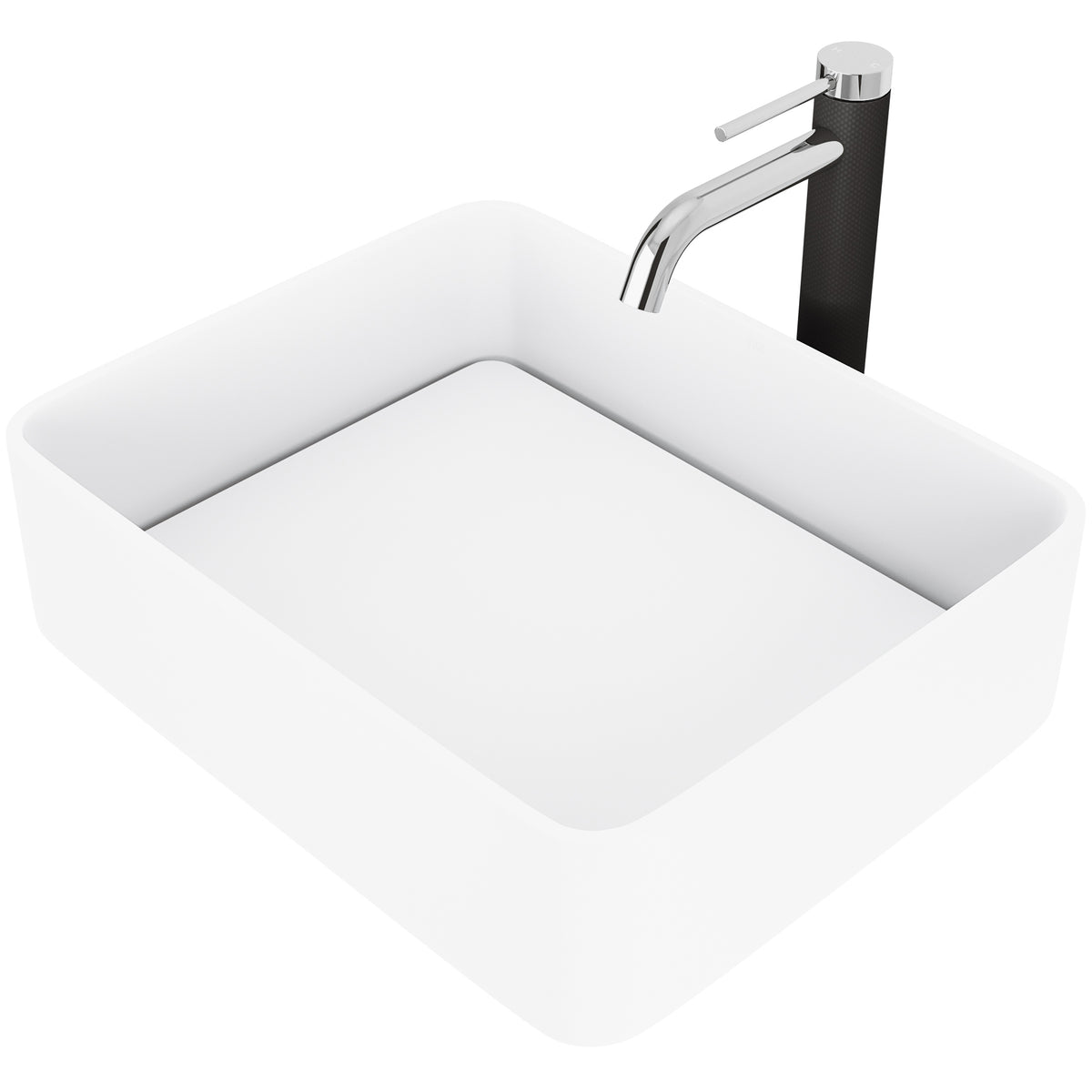 Matte Stone Jasmine Composite Rectangular Vessel Bathroom Sink in White with Lexington Faucet in Chrome and Pop-Up Drain