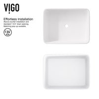 Matte Stone Jasmine Composite Rectangular Vessel Bathroom Sink in White with Lexington Faucet in Chrome and Pop-Up Drain