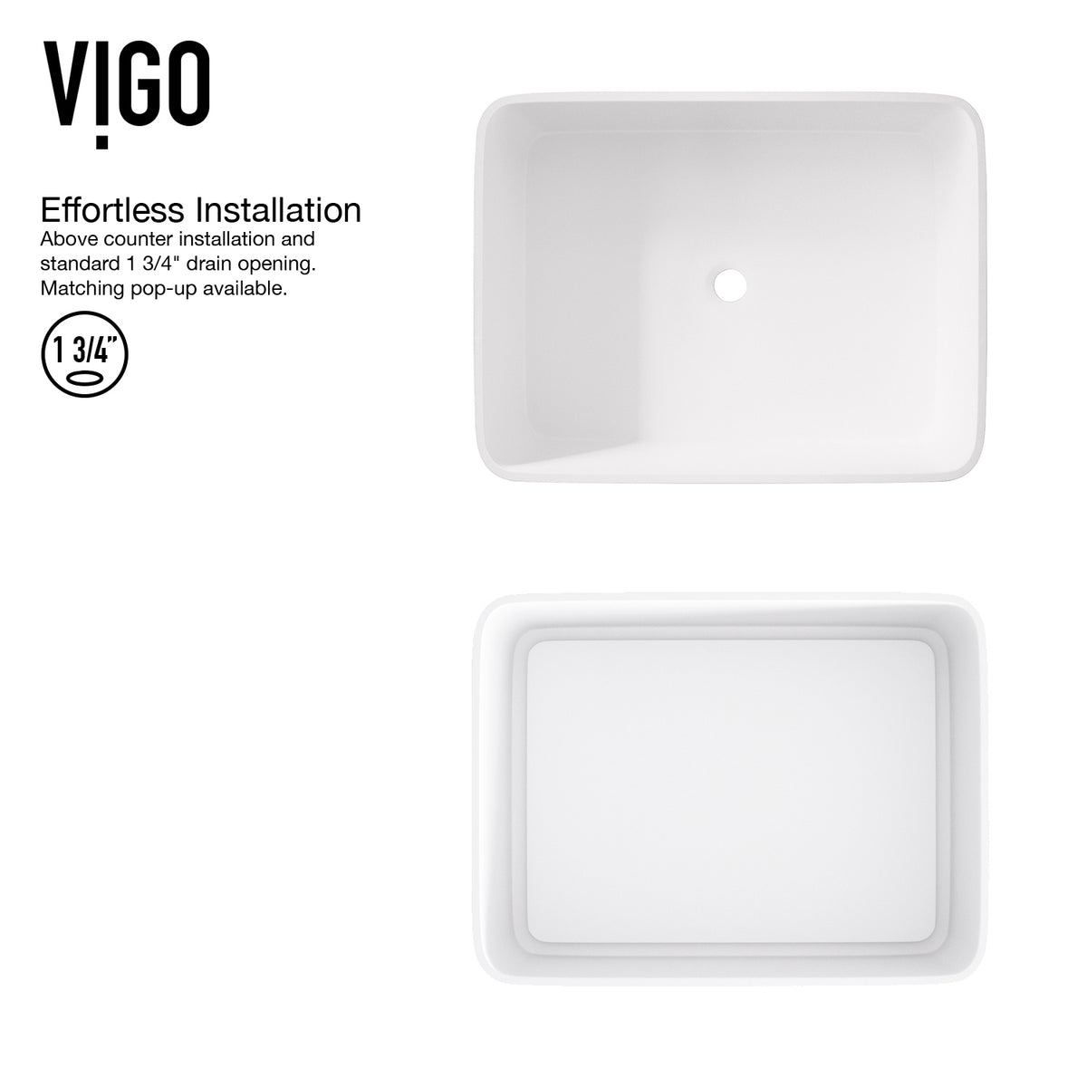 Matte Stone Jasmine Composite Rectangular Vessel Bathroom Sink in White with Lexington Faucet in Chrome and Pop-Up Drain