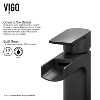 Matte Shell Sottile Glass Rectangular Vessel Bathroom Sink in Black with Amada Faucet and Pop-Up Drain in Matte Black