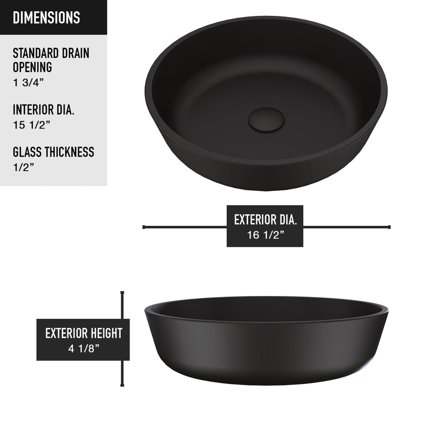 Matte Shell Modus Glass Round Vessel Bathroom Sink in Black with Norfolk Faucet and Pop-Up Drain in Matte Black