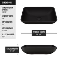Matte Shell Sottile Glass Rectangular Vessel Bathroom Sink in Black with Niko Faucet and Pop-Up Drain in Matte Black