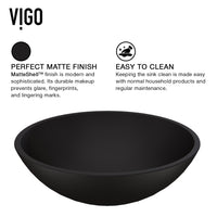 Matte Shell Cavalli Glass Round Vessel Bathroom Sink in Black with Duris Faucet and Pop-Up Drain in Matte Black