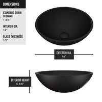 Matte Shell Cavalli Glass Round Vessel Bathroom Sink in Black with Duris Faucet and Pop-Up Drain in Matte Black
