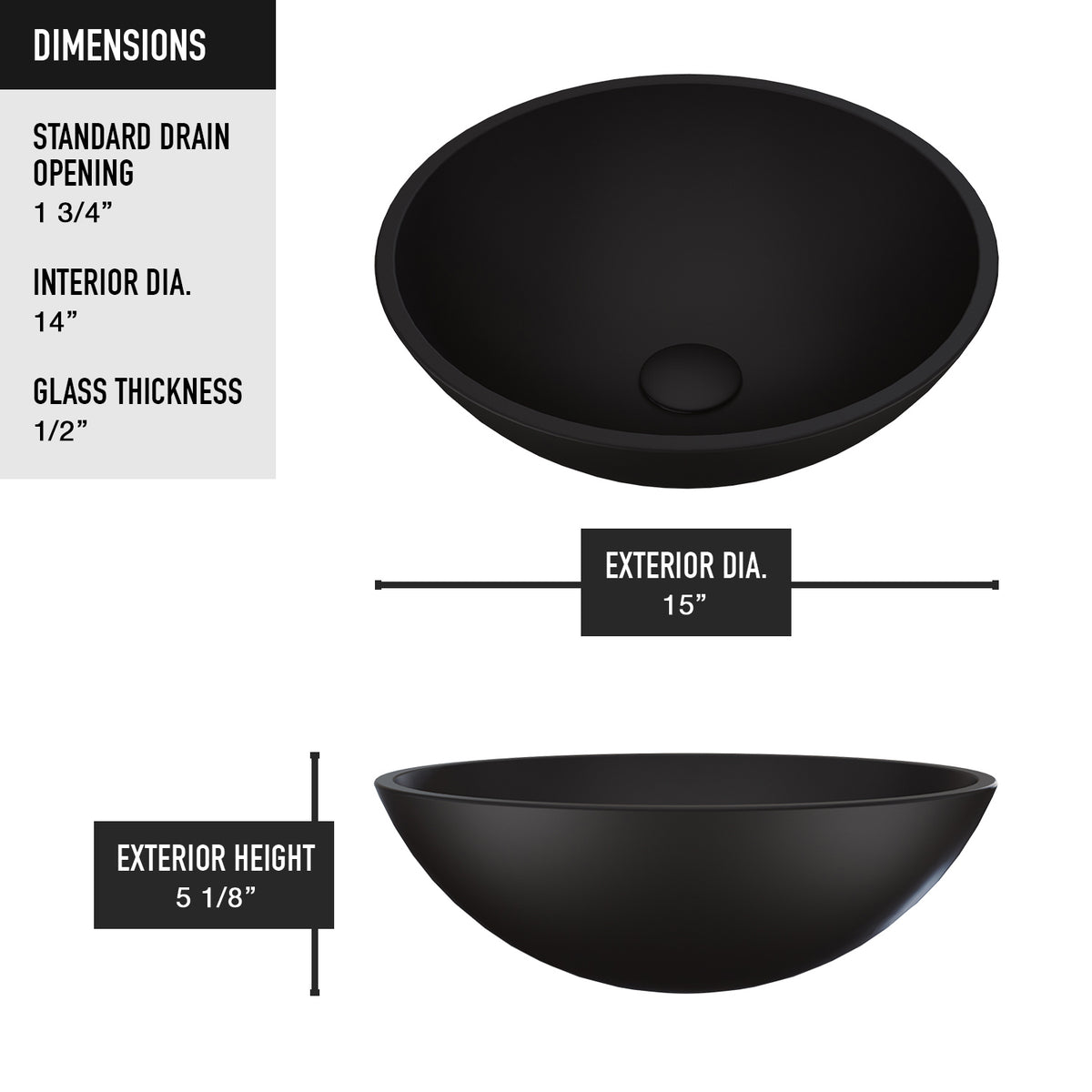 Matte Shell Cavalli Glass Round Vessel Bathroom Sink in Black with Duris Faucet and Pop-Up Drain in Matte Black