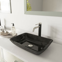 Glass Rectangular Vessel Bathroom Sink in Onyx Gray with Lexington Faucet and Pop-Up Drain in Brushed Nickel
