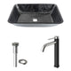 Glass Rectangular Vessel Bathroom Sink in Onyx Gray with Lexington Faucet and Pop-Up Drain in Brushed Nickel