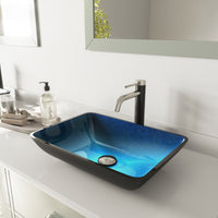 Glass Rectangular Vessel Bathroom Sink in Turquoise Blue with Lexington Faucet and Pop-Up Drain in Brushed Nickel
