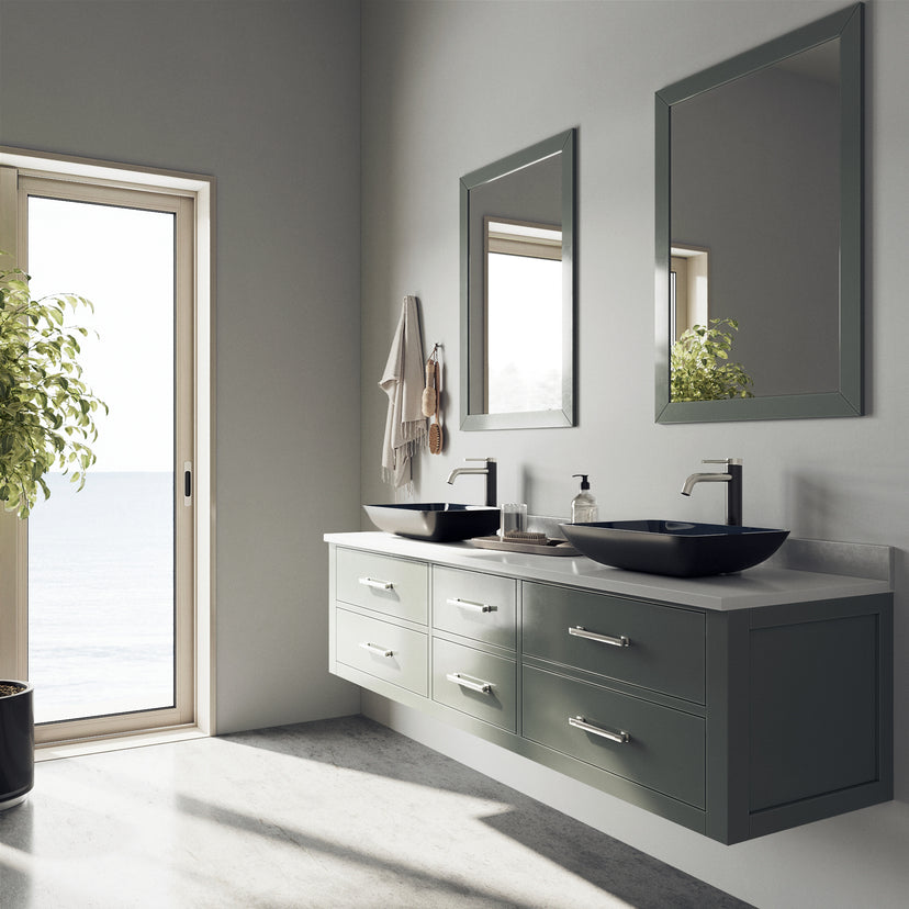 Glass Rectangular Vessel Bathroom Sink in Turquoise Blue with Lexington Faucet and Pop-Up Drain in Brushed Nickel