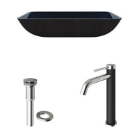Glass Rectangular Vessel Bathroom Sink in Turquoise Blue with Lexington Faucet and Pop-Up Drain in Brushed Nickel