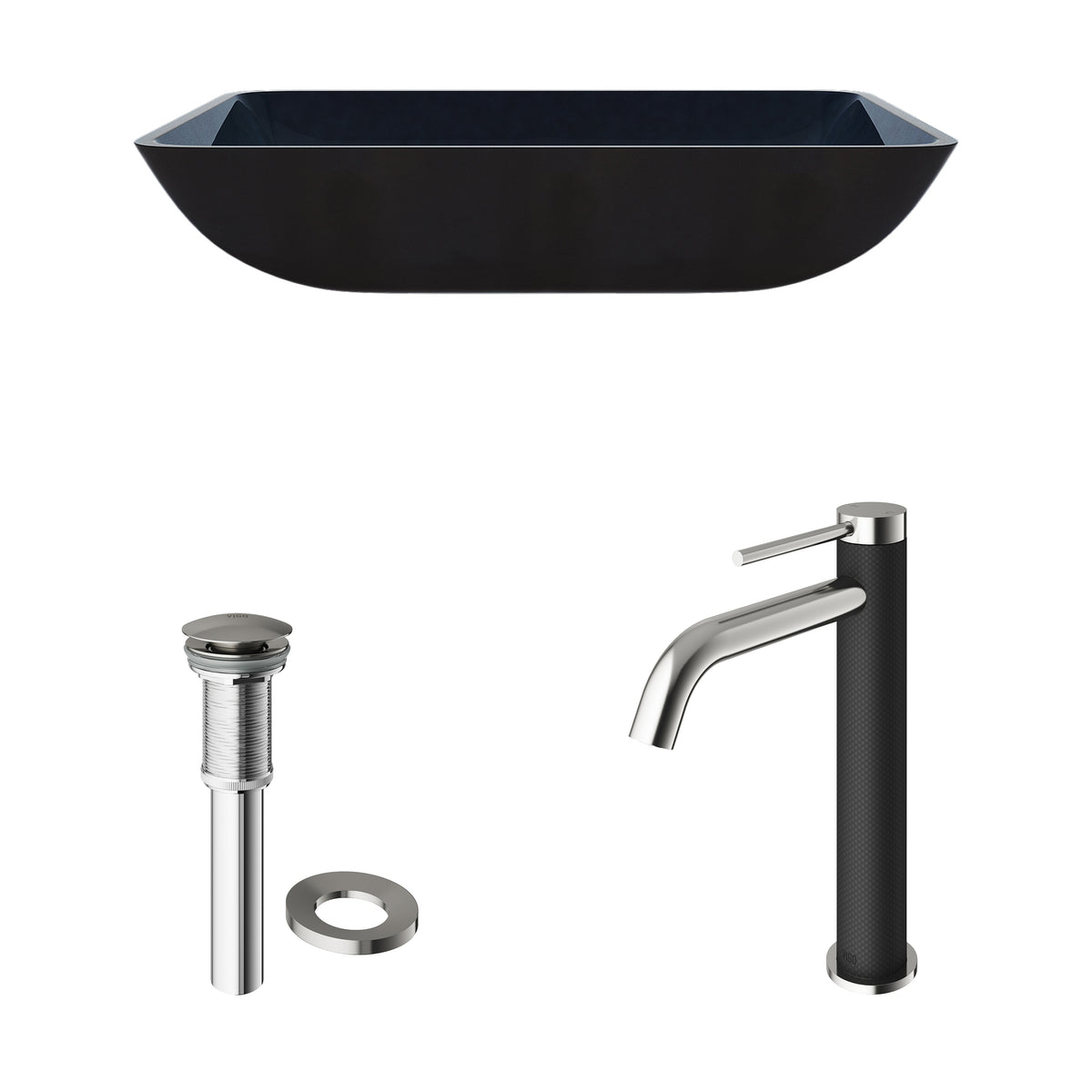 Glass Rectangular Vessel Bathroom Sink in Turquoise Blue with Lexington Faucet and Pop-Up Drain in Brushed Nickel